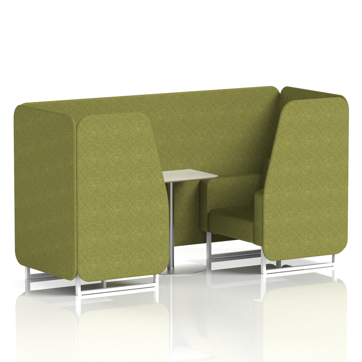 Commercial 2 Seater Privacy Booth with White Table – Single Tone – Crib 5 Rivet - Olive Panels And Sofa White - Industrious Decor