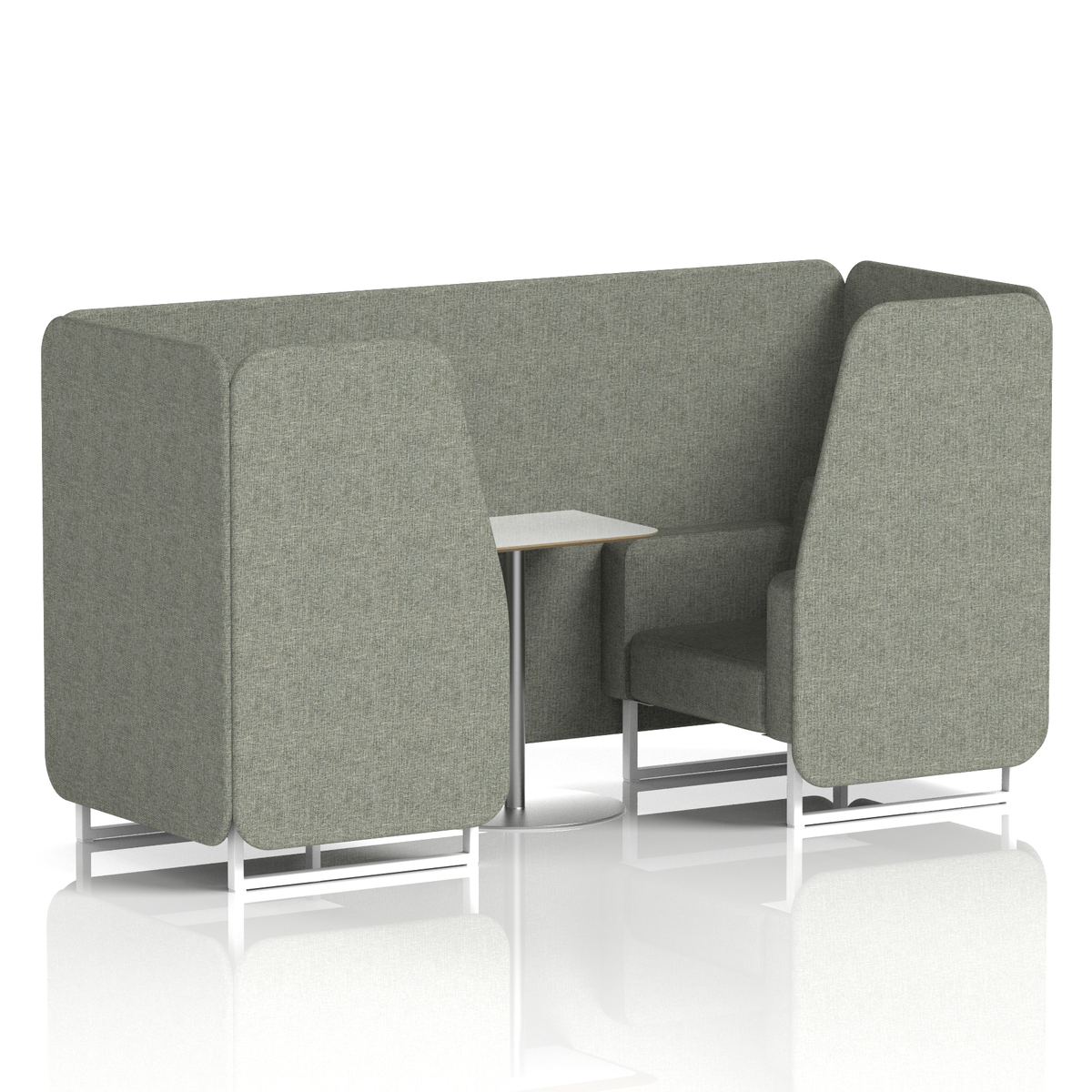 Commercial 2 Seater Privacy Booth with White Table – Single Tone – Crib 5 Rivet - Vitreous Panels And Sofa White - Industrious Decor