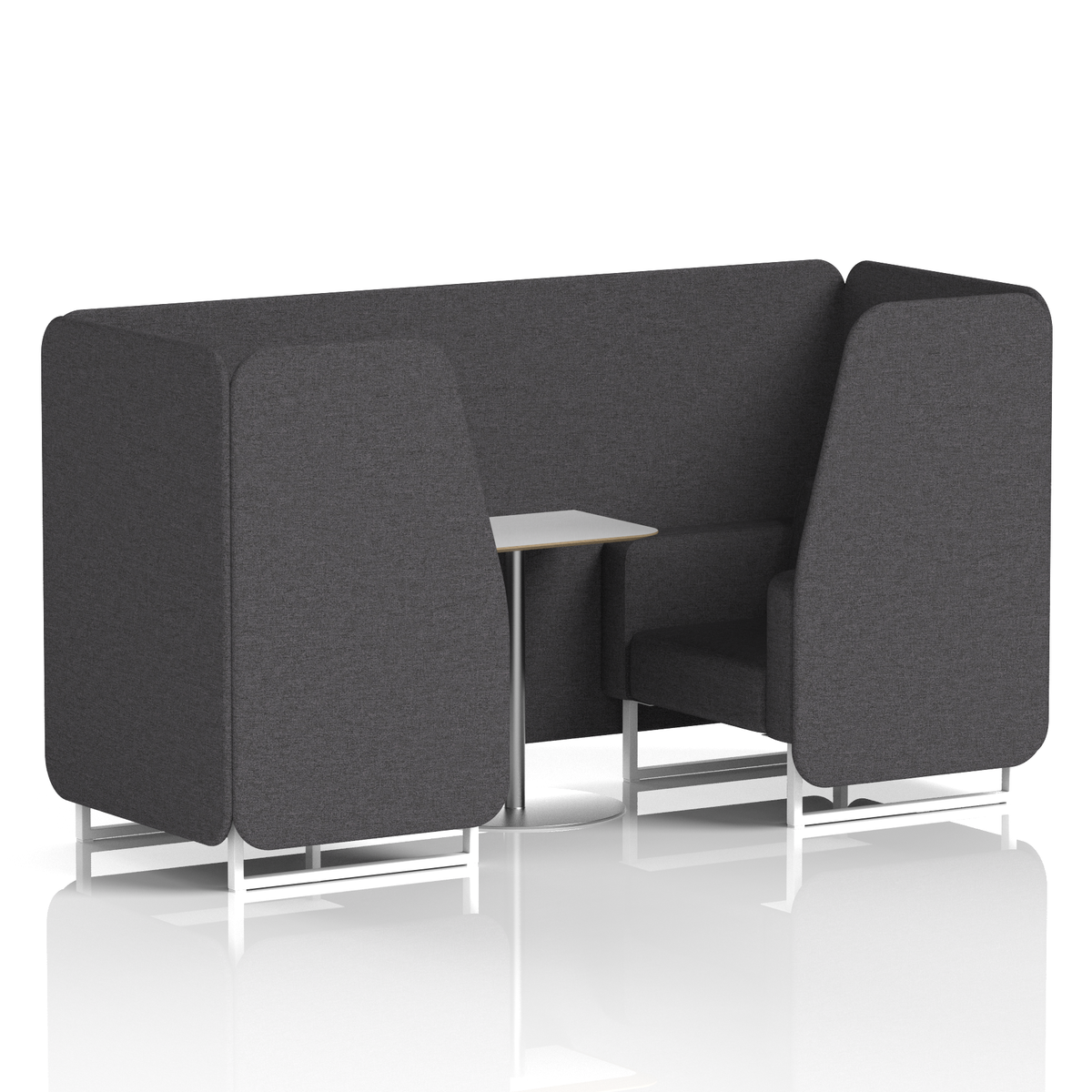 Commercial 2 Seater Privacy Booth with White Table – Single Tone – Crib 5 X2 - Arithmetic Panels And Sofa White - Industrious Decor