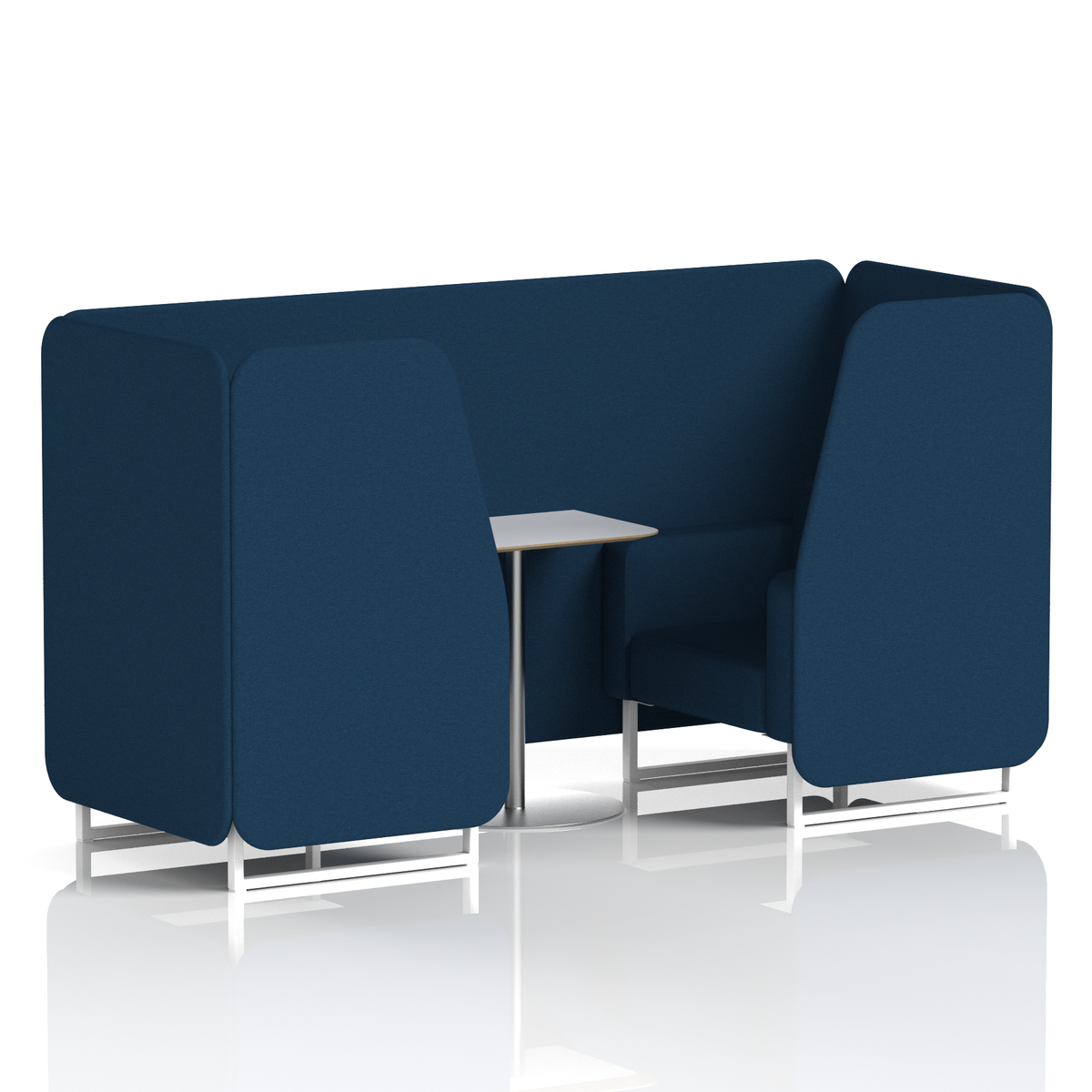 Commercial 2 Seater Privacy Booth with White Table – Single Tone – Crib 5 X2 - Calculus Panels And Sofa White - Industrious Decor