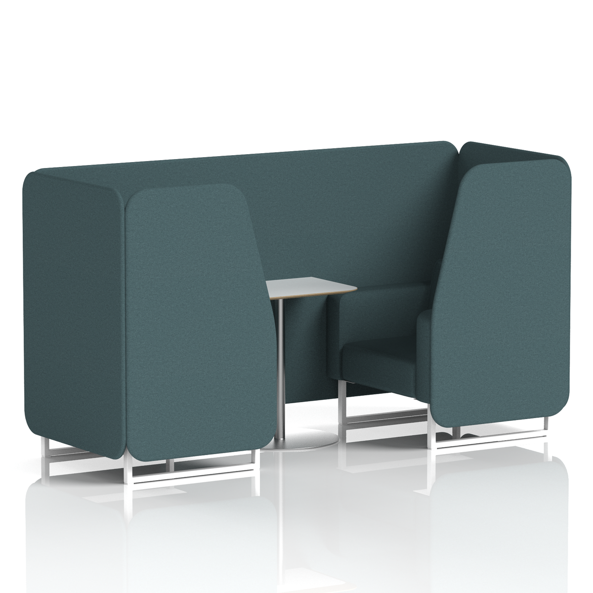 Commercial 2 Seater Privacy Booth with White Table – Single Tone – Crib 5 X2 - Polygon Panels And Sofa White - Industrious Decor