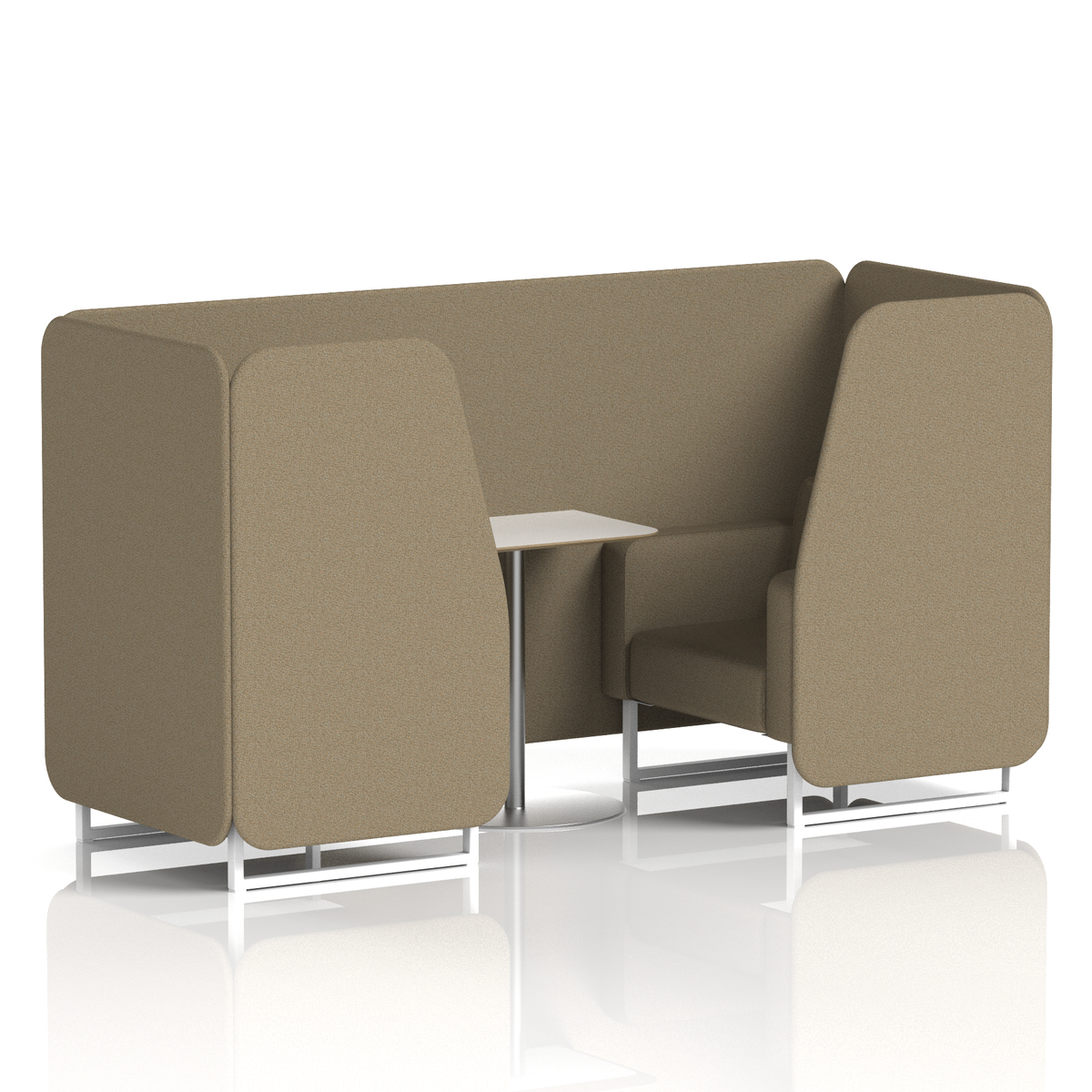 Commercial 2 Seater Privacy Booth with White Table – Single Tone – Crib 5 Main Line Flax - Bank Panels And Sofa White - Industrious Decor