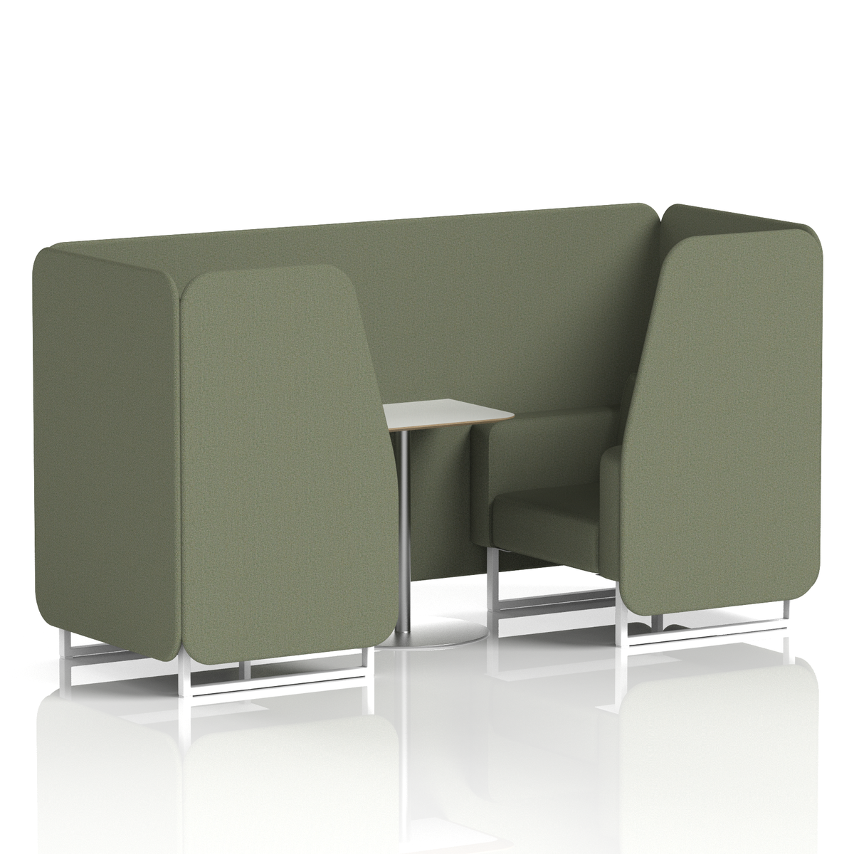 Commercial 2 Seater Privacy Booth with White Table – Single Tone – Crib 5 Main Line Flax - Monument Panels And Sofa White - Industrious Decor