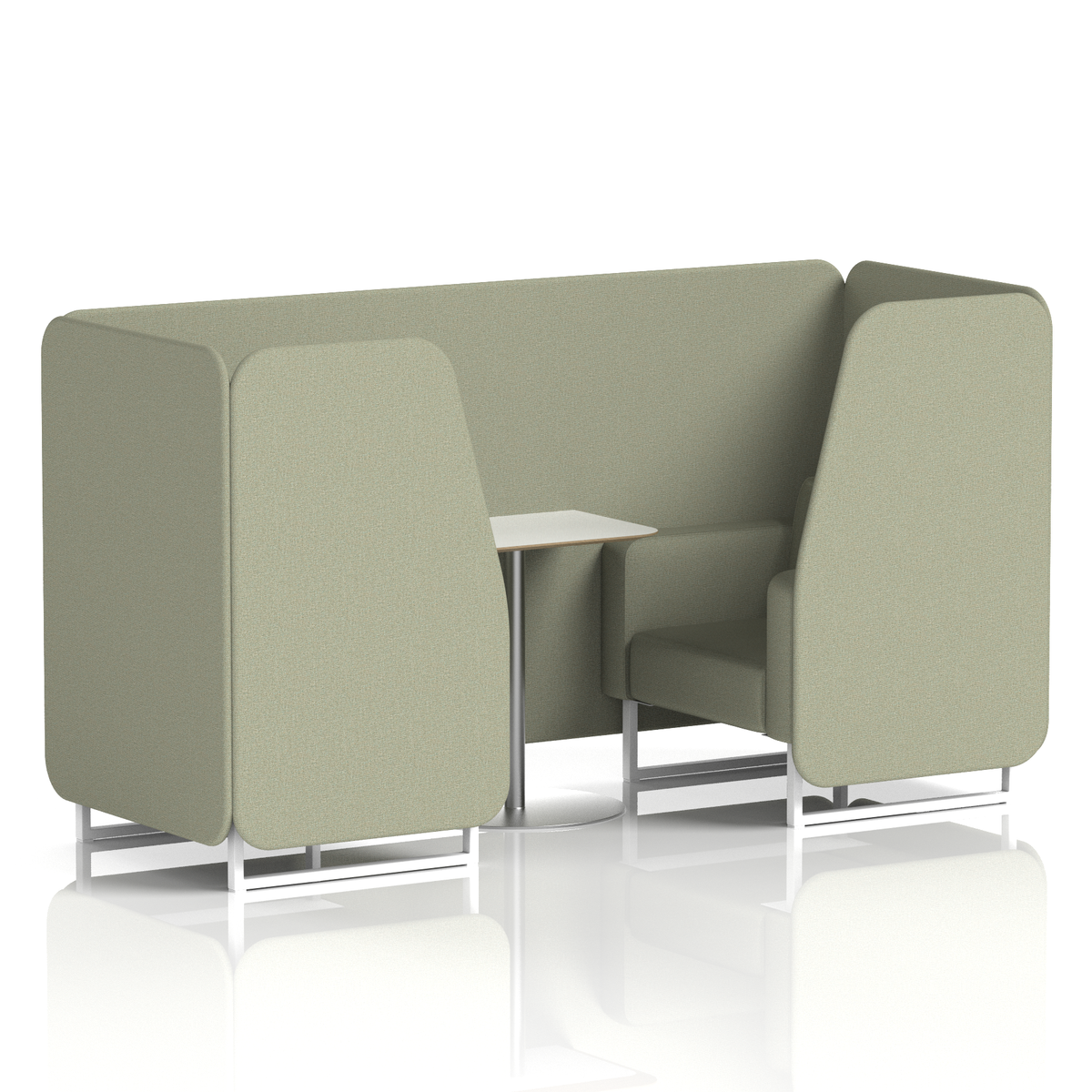 Commercial 2 Seater Privacy Booth with White Table – Single Tone – Crib 5 Main Line Flax - Newbury Panels And Sofa White - Industrious Decor
