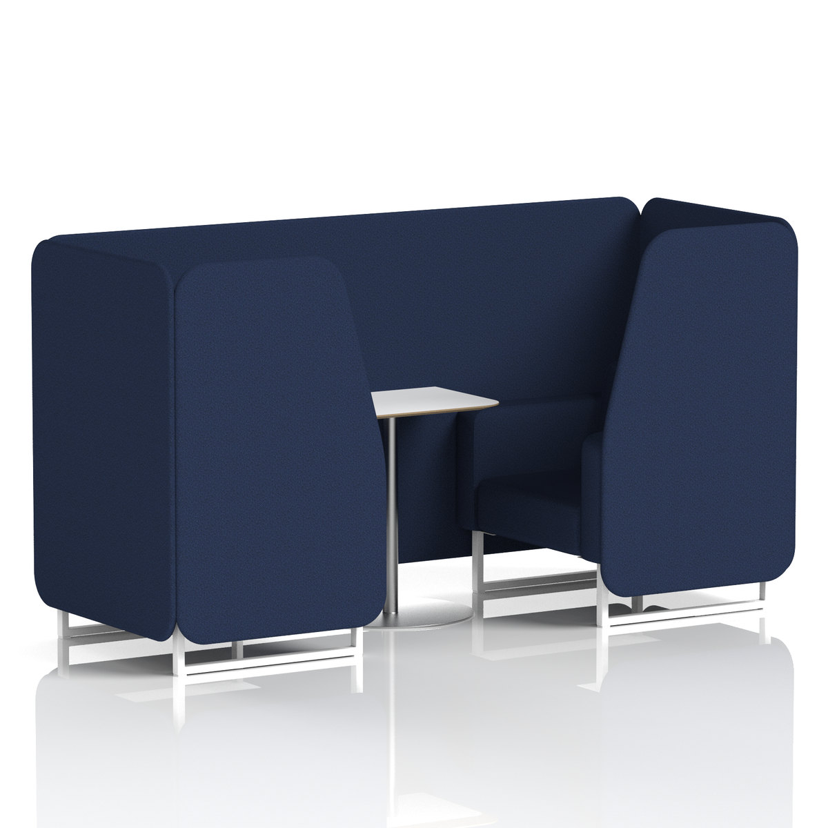 Commercial 2 Seater Privacy Booth with White Table – Single Tone – Crib 5 Synergy - Alike Panels And Sofa White - Industrious Decor
