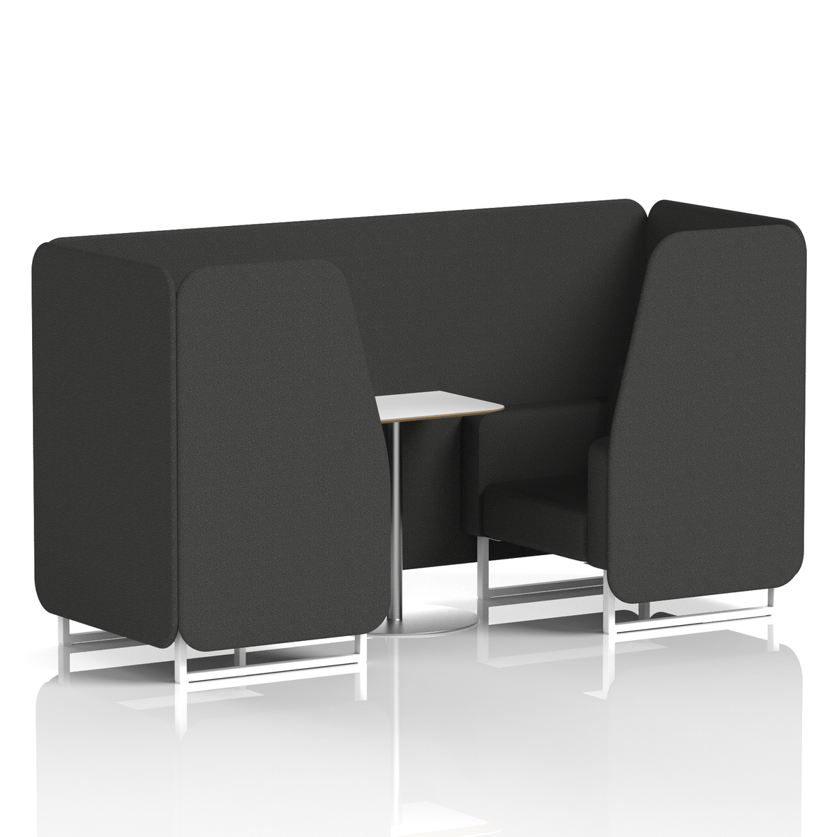 Commercial 2 Seater Privacy Booth with White Table – Single Tone – Crib 5 Synergy - Mix Panels And Sofa White - Industrious Decor