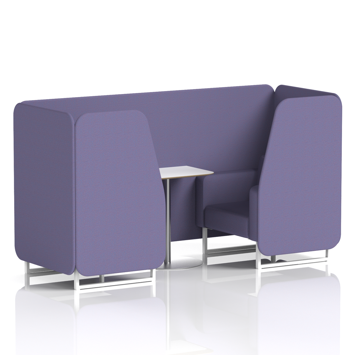 Commercial 2 Seater Privacy Booth with White Table – Single Tone – Crib 5 Synergy - Order Panels And Sofa White - Industrious Decor