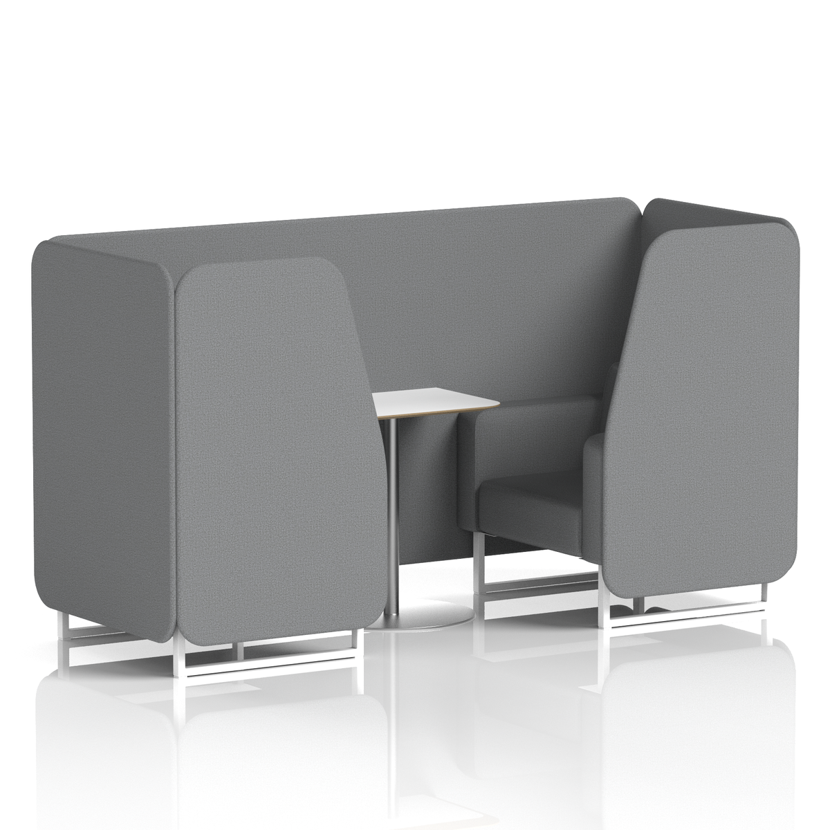 Commercial 2 Seater Privacy Booth with White Table – Single Tone – Crib 5 Synergy - Partner Panels And Sofa White - Industrious Decor