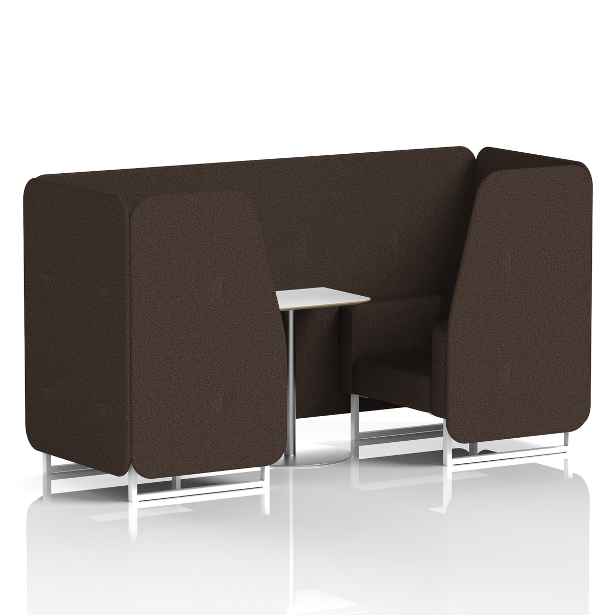 Commercial 2 Seater Privacy Booth with White Table – Single Tone – Crib 5 Synergy - Wed Panels And Sofa White - Industrious Decor