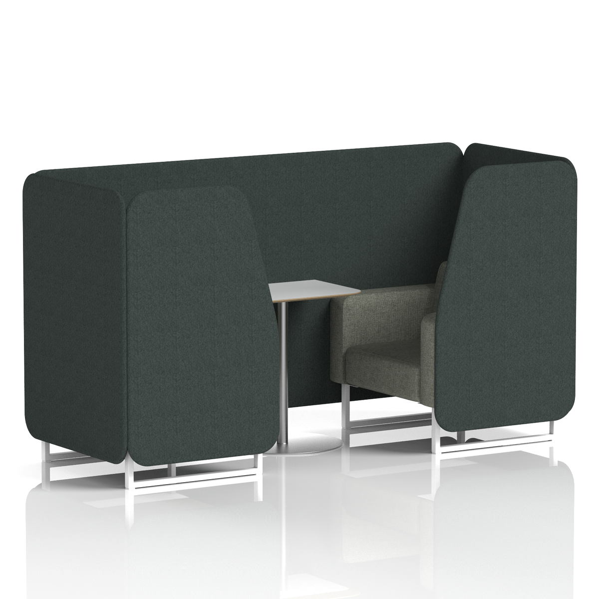 Commercial 2 Seater Privacy Booth with White Table – Two Tone – Crib 5 Rivet - Charcoal Panels And Vitreous Sofa White - Industrious Decor