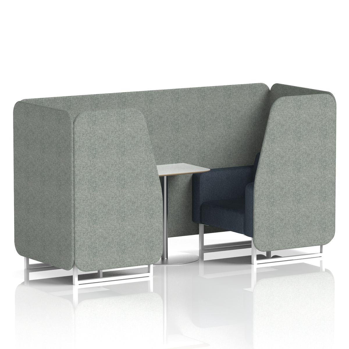 Commercial 2 Seater Privacy Booth with White Table – Two Tone – Crib 5 Rivet - Prime Panels And Crucible Sofa White - Industrious Decor