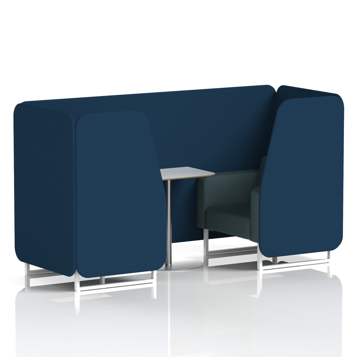 Commercial 2 Seater Privacy Booth with White Table – Two Tone – Crib 5 X2 - Calculus Panels And Polygon Sofa White - Industrious Decor
