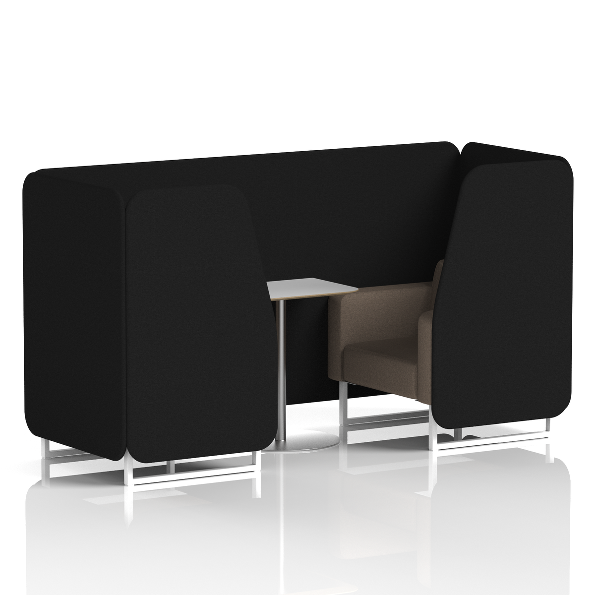 Commercial 2 Seater Privacy Booth with White Table – Two Tone – Crib 5 X2 - Diameter Panels And Theory Sofa White - Industrious Decor