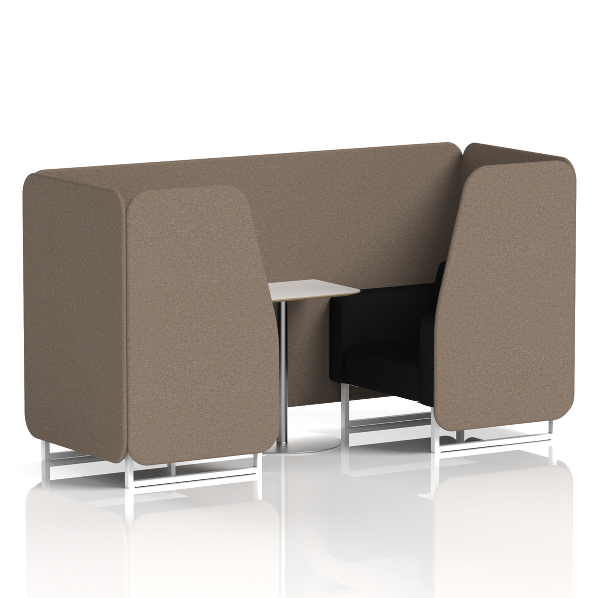 Commercial 2 Seater Privacy Booth with White Table – Two Tone – Crib 5 X2 - Theory Panels And Diameter Sofa White - Industrious Decor