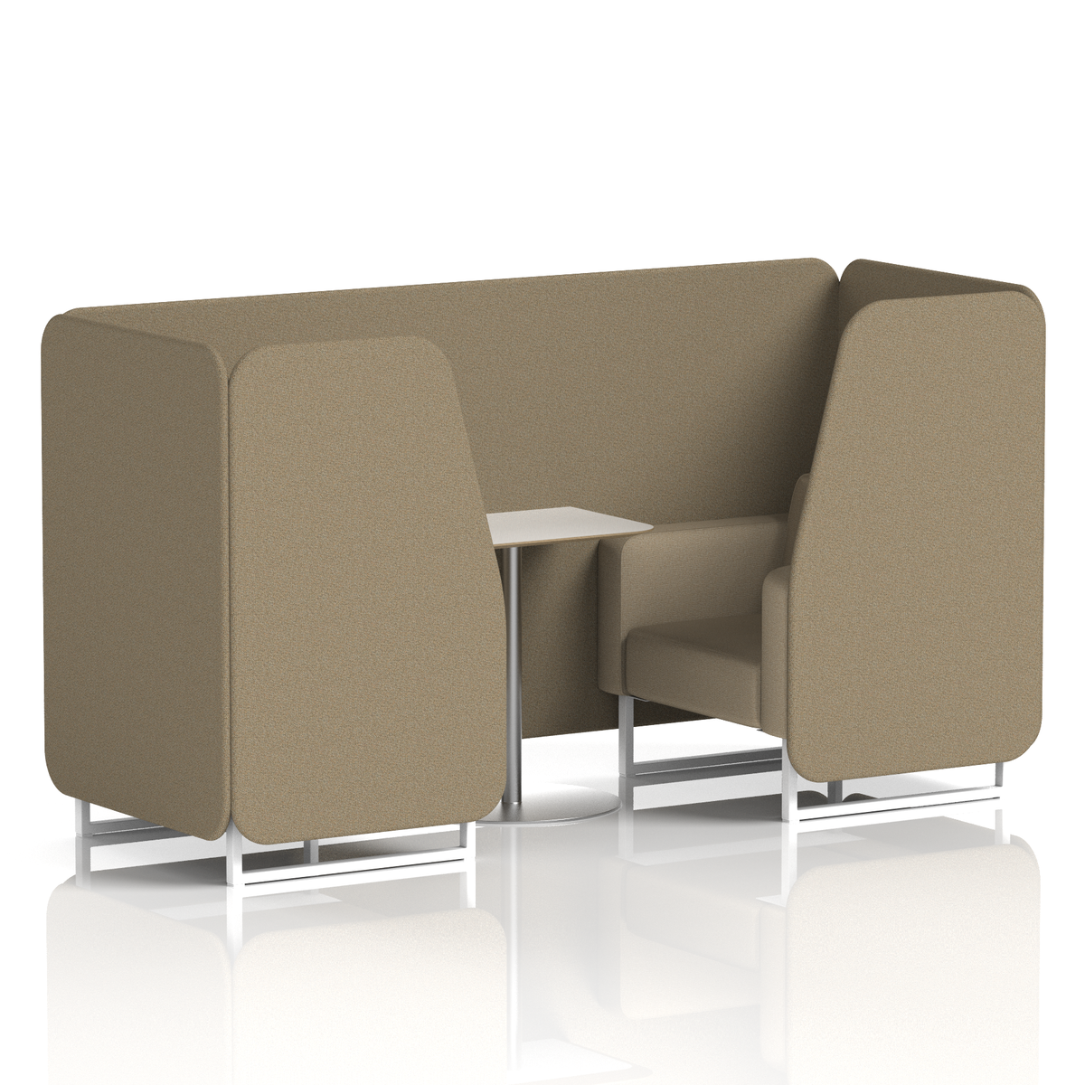 Commercial 2 Seater Privacy Booth with White Table – Two Tone – Crib 5 Main Line Flax - Bank Panels And Upminster Sofa White - Industrious Decor