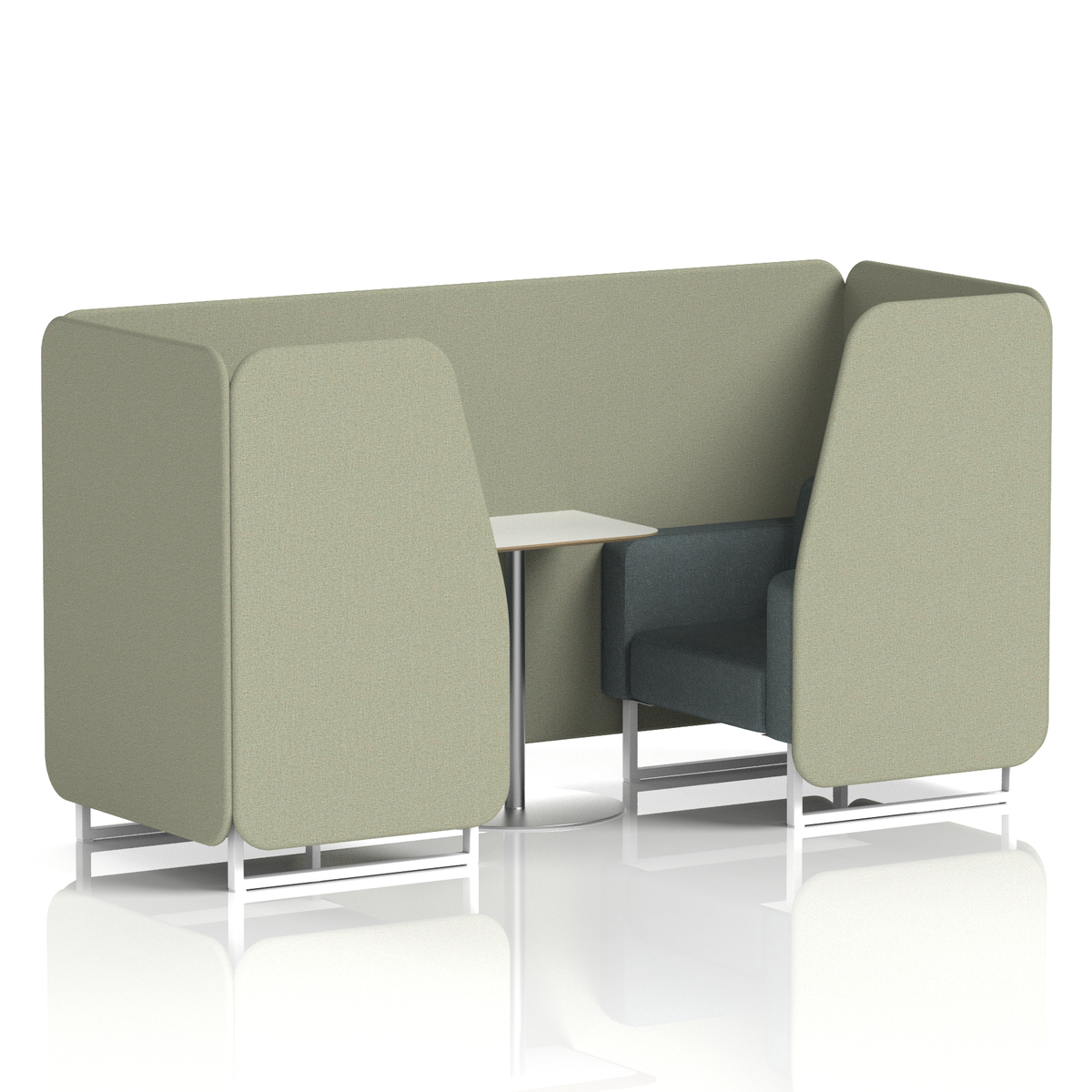 Commercial 2 Seater Privacy Booth with White Table – Two Tone – Crib 5 Main Line Flax - Newbury Panels And Westminster Sofa White - Industrious Decor