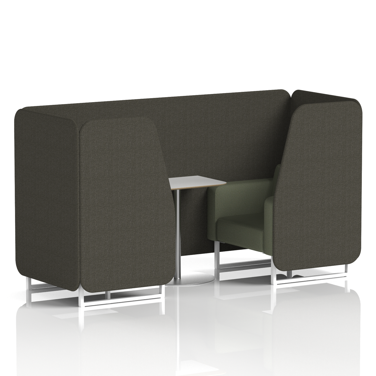 Commercial 2 Seater Privacy Booth with White Table – Two Tone – Crib 5 Main Line Flax - Temple Panels And Monument Sofa White - Industrious Decor