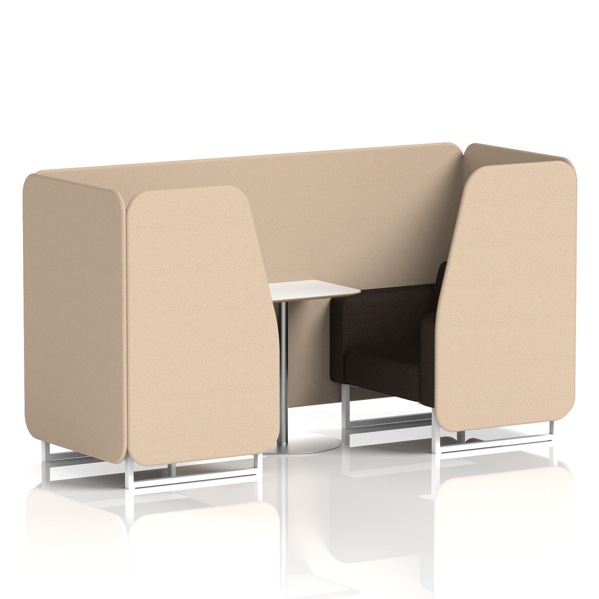 Commercial 2 Seater Privacy Booth with White Table – Two Tone – Crib 5 Synergy - Affix Panels And Wed Sofa White - Industrious Decor