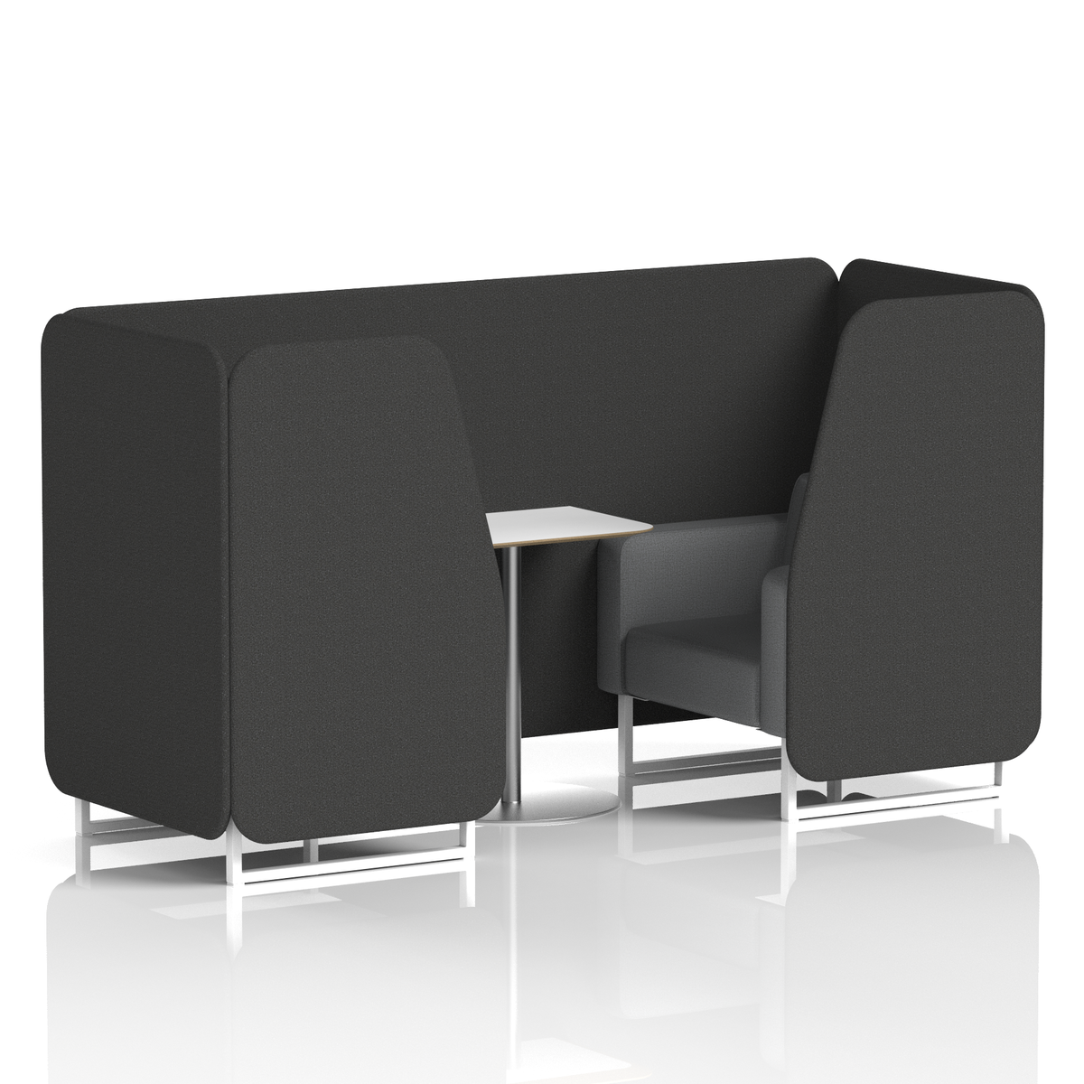 Commercial 2 Seater Privacy Booth with White Table – Two Tone – Crib 5 Synergy - Mix Panels And Partner Sofa White - Industrious Decor