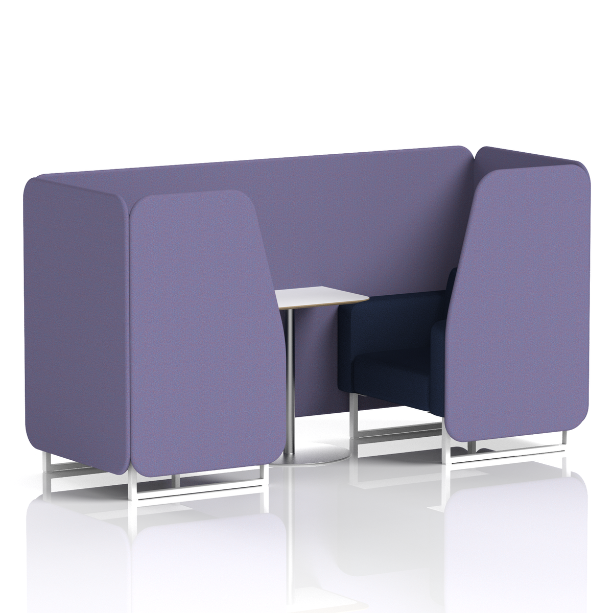 Commercial 2 Seater Privacy Booth with White Table – Two Tone – Crib 5 Synergy - Order Panels And Alike Sofa White - Industrious Decor