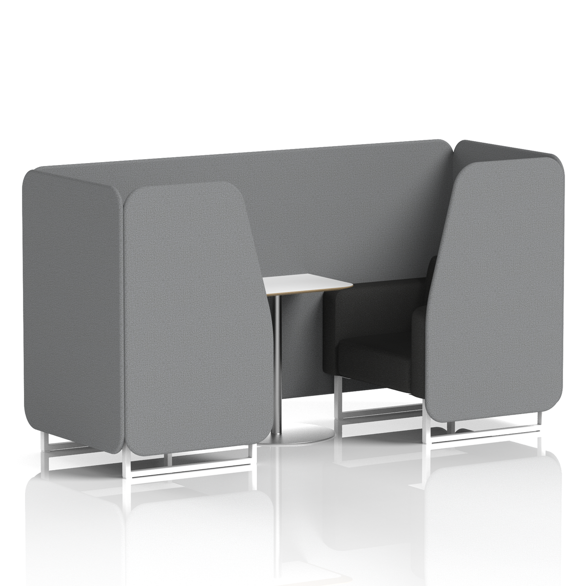Commercial 2 Seater Privacy Booth with White Table – Two Tone – Crib 5 Synergy - Partner Panels And Mix Sofa White - Industrious Decor