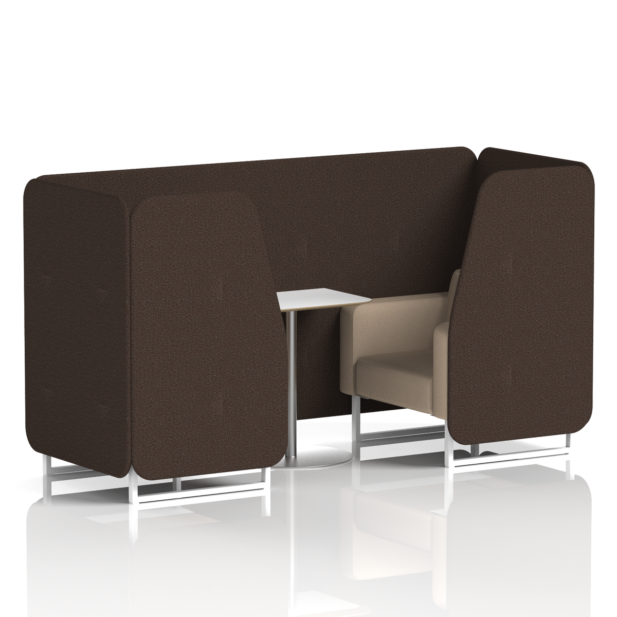 Commercial 2 Seater Privacy Booth with White Table – Two Tone – Crib 5 Synergy - Wed Panels And Affix Sofa White - Industrious Decor