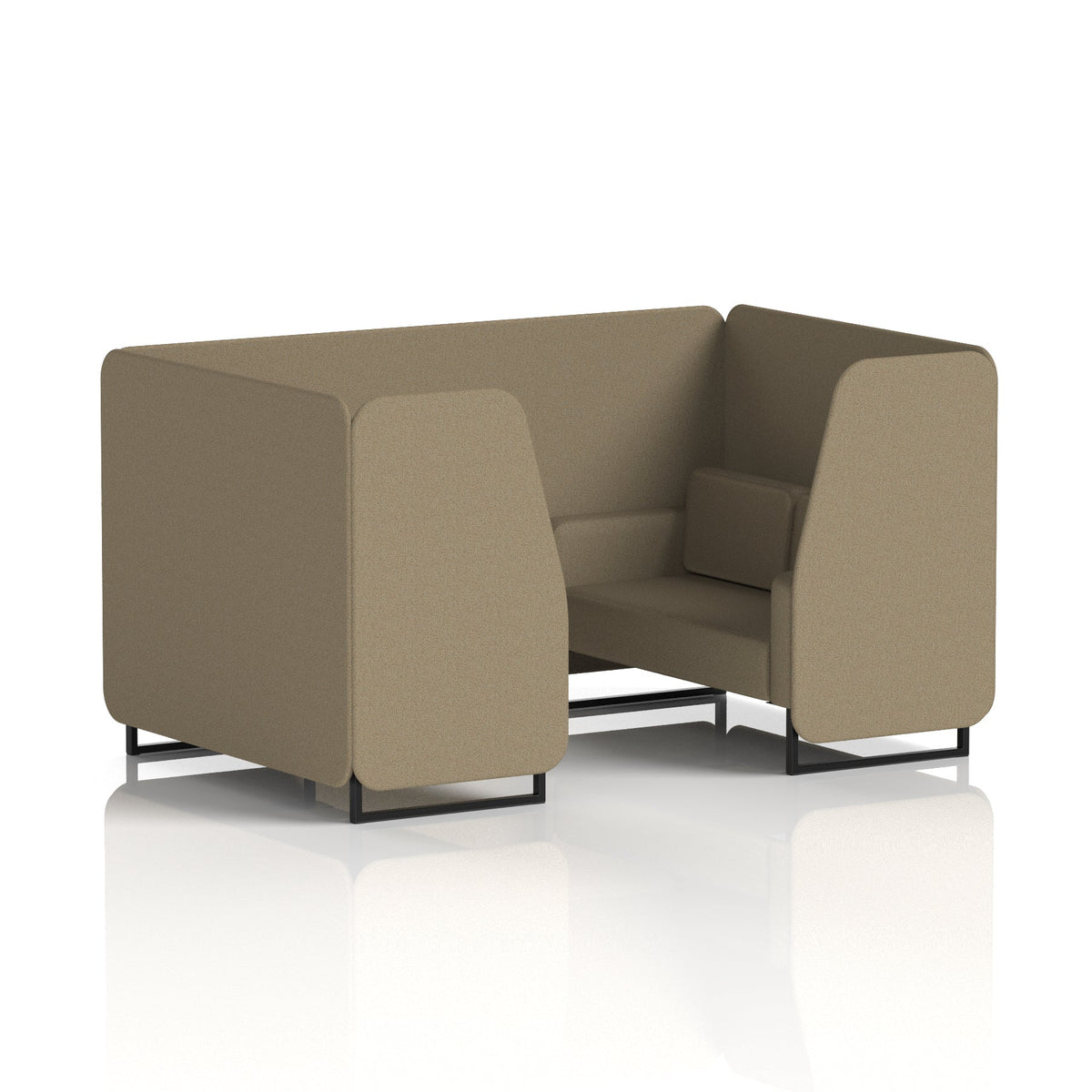 Commercial 4 Seater Privacy Booth – Single Tone – Crib 5 Main Line Flax - Bank Panels And Sofa Black - Industrious Decor