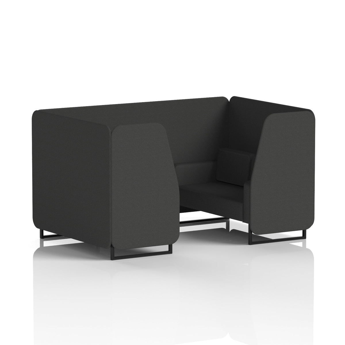 Commercial 4 Seater Privacy Booth – Single Tone – Crib 5 Synergy - Mix Panels And Sofa Black - Industrious Decor