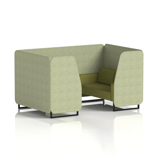 Commercial 4 Seater Privacy Booth – Two Tone – Crib 5 Rivet - Burnish Panels And Olive Sofa Black - Industrious Decor