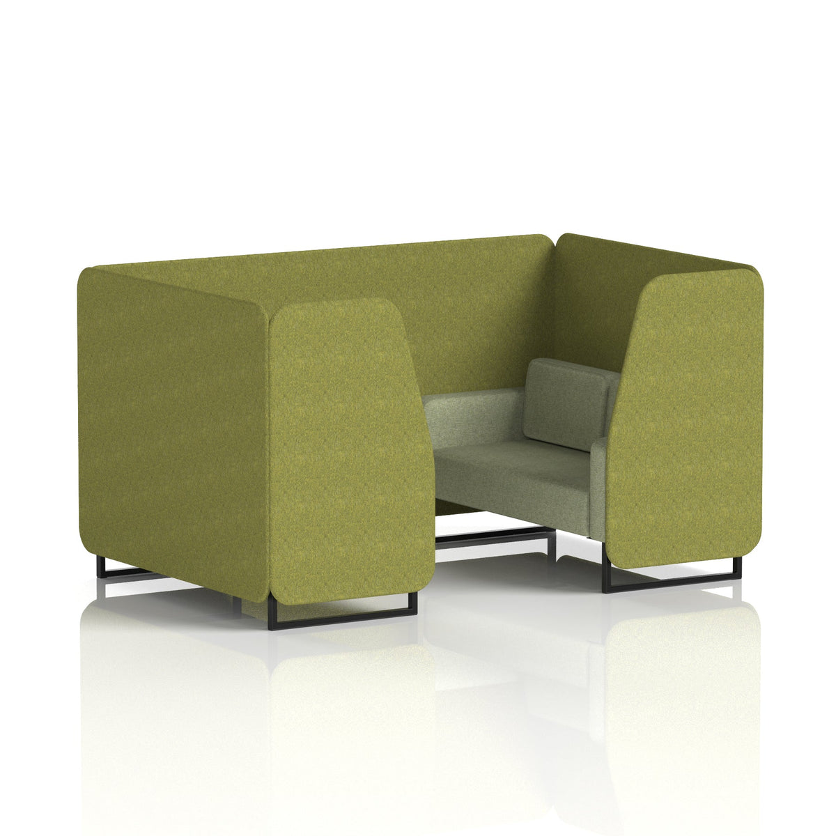 Commercial 4 Seater Privacy Booth – Two Tone – Crib 5 Rivet - Olive Panels And Burnish Sofa Black - Industrious Decor