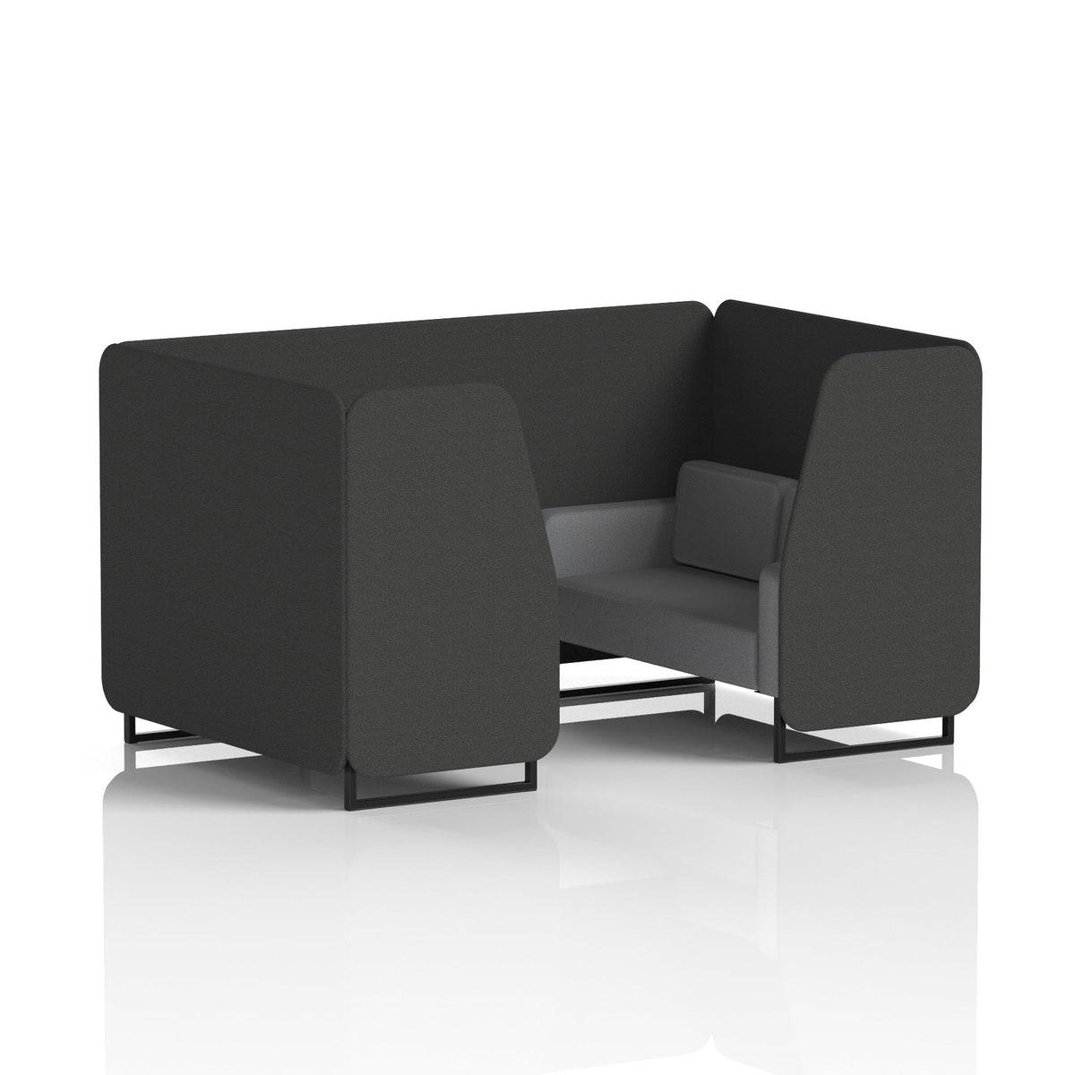 Commercial 4 Seater Privacy Booth – Two Tone – Crib 5 Synergy - Mix Panels And Partner Sofa Black - Industrious Decor