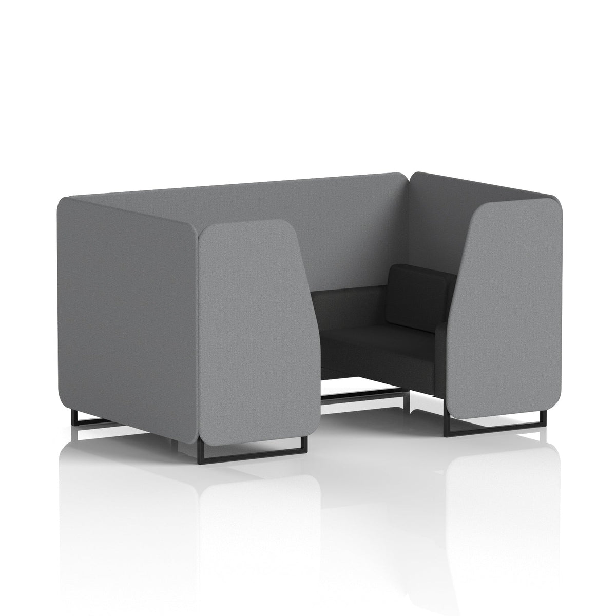 Commercial 4 Seater Privacy Booth – Two Tone – Crib 5 Synergy - Partner Panels And Mix Sofa Black - Industrious Decor