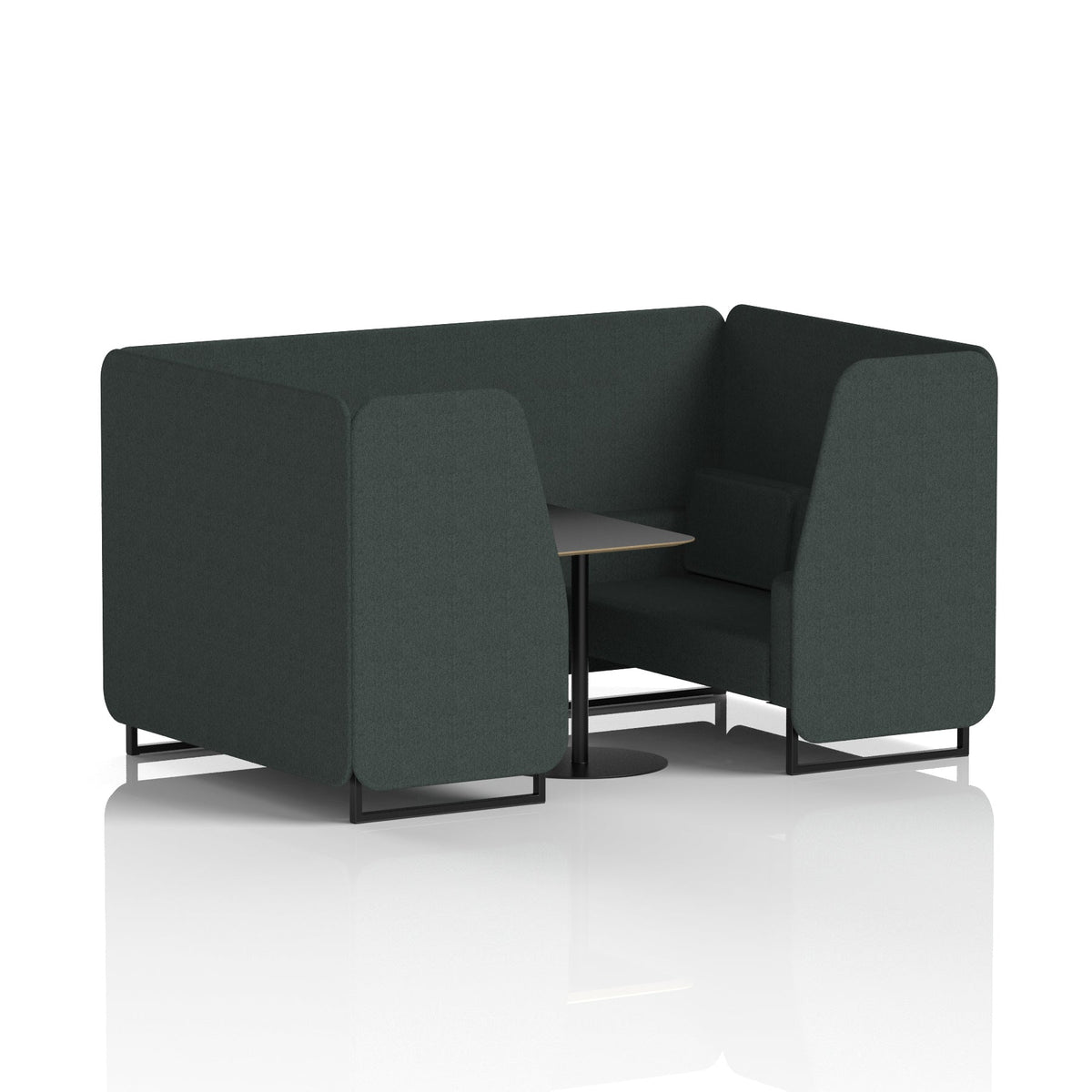 Commercial 4 Seater Privacy Booth with Black Table – Single Tone – Crib 5 Rivet - Charcoal Panels And Sofa Black - Industrious Decor