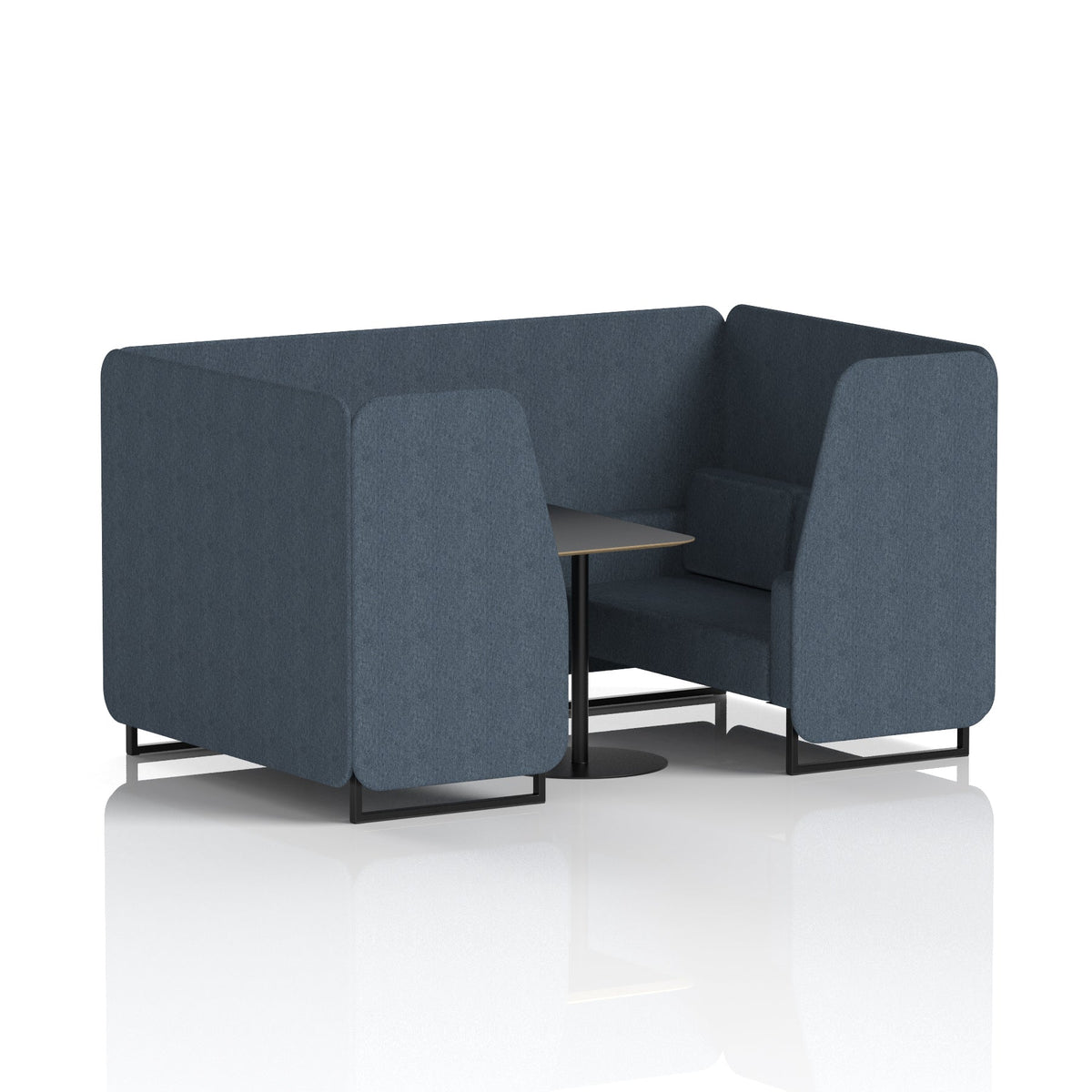 Commercial 4 Seater Privacy Booth with Black Table – Single Tone – Crib 5 Rivet - Crucible Panels And Sofa Black - Industrious Decor