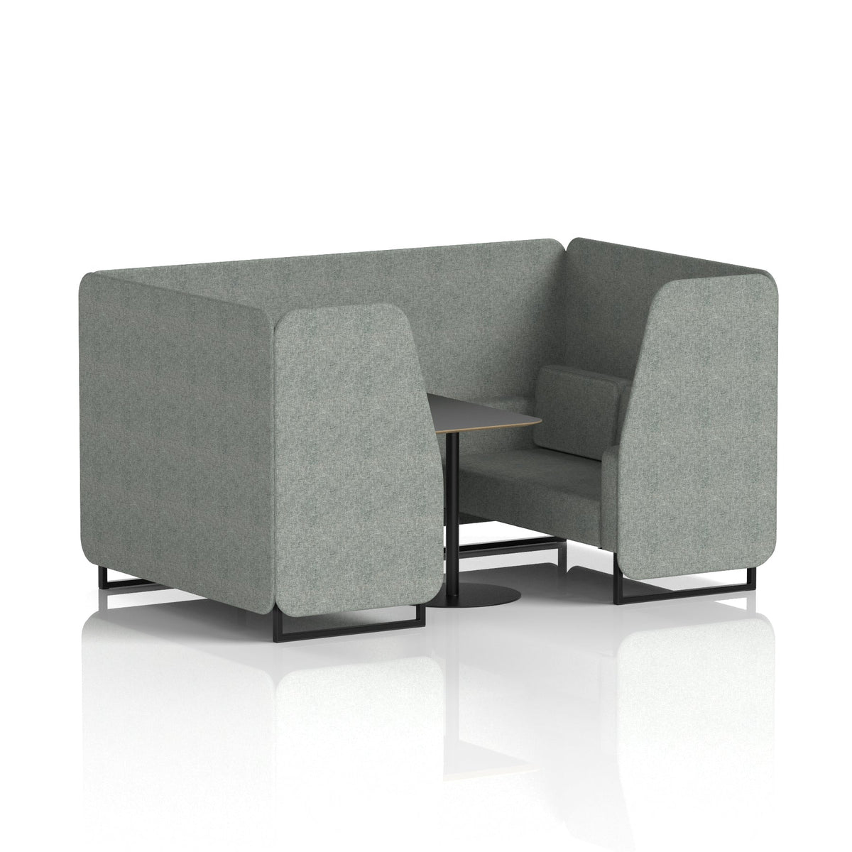 Commercial 4 Seater Privacy Booth with Black Table – Single Tone – Crib 5 Rivet - Prime Panels And Sofa Black - Industrious Decor