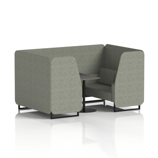 Commercial 4 Seater Privacy Booth with Black Table – Single Tone – Crib 5 Rivet - Vitreous Panels And Sofa Black - Industrious Decor
