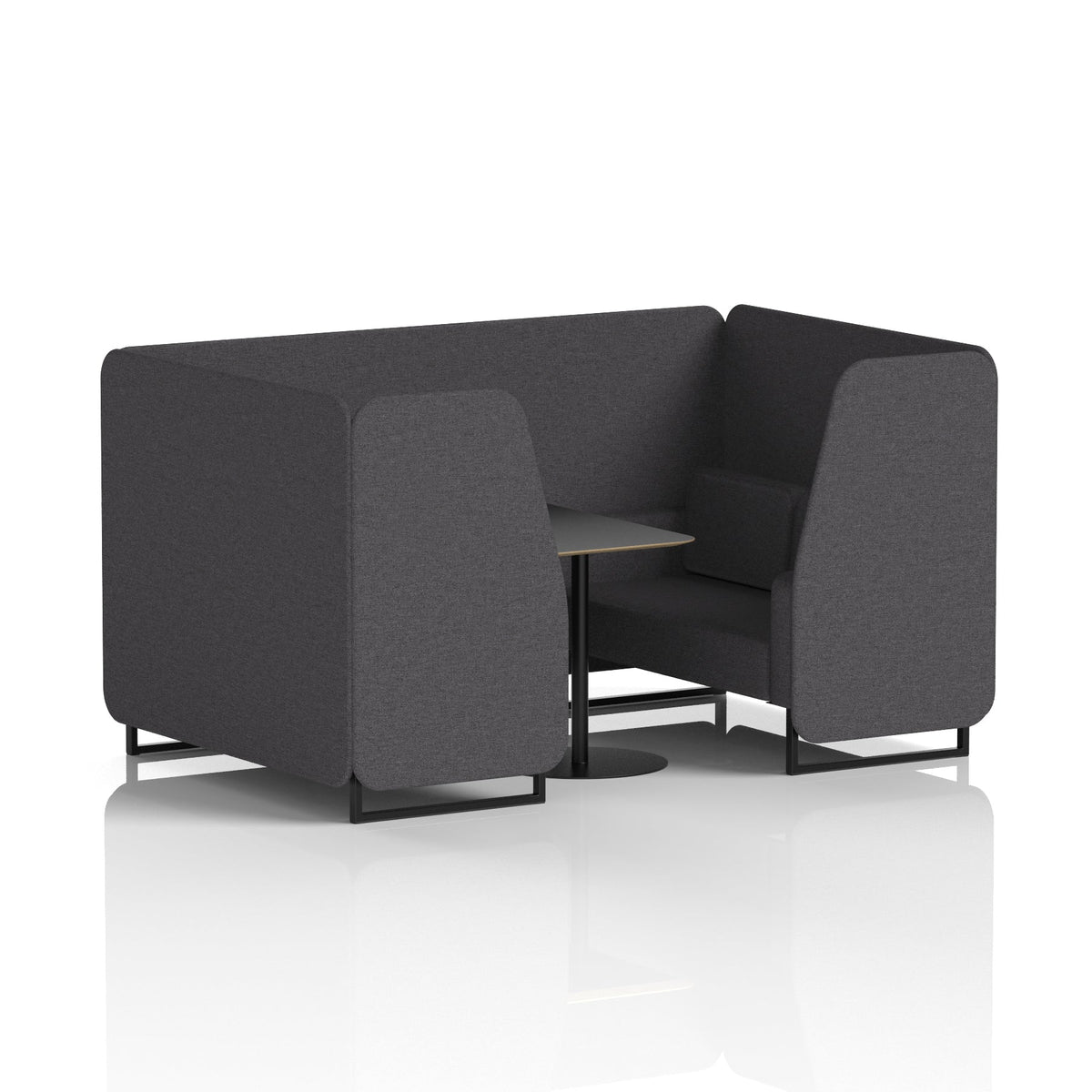 Commercial 4 Seater Privacy Booth with Black Table – Single Tone – Crib 5 X2 - Arithmetic Panels And Sofa Black - Industrious Decor