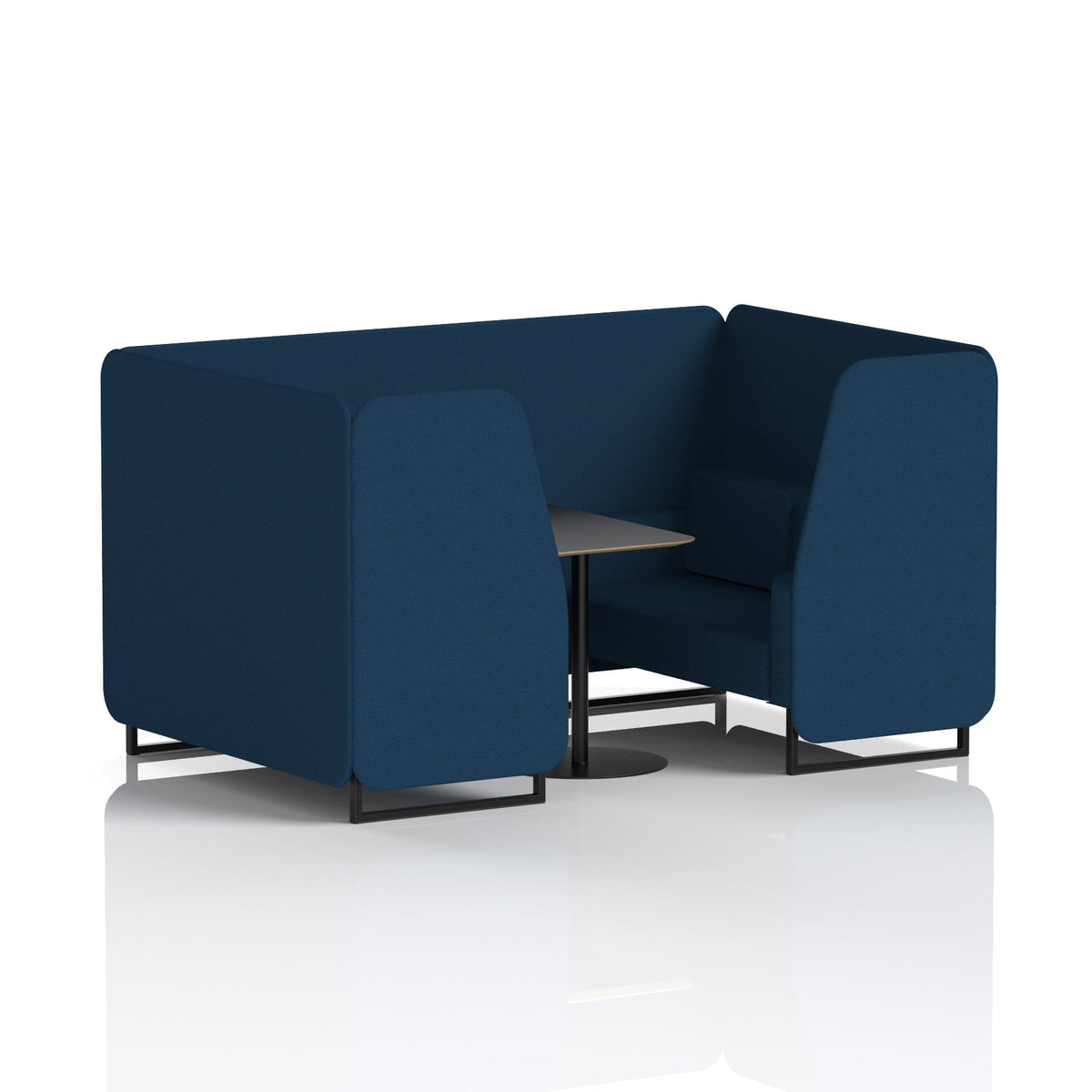 Commercial 4 Seater Privacy Booth with Black Table – Single Tone – Crib 5 X2 - Calculus Panels And Sofa Black - Industrious Decor