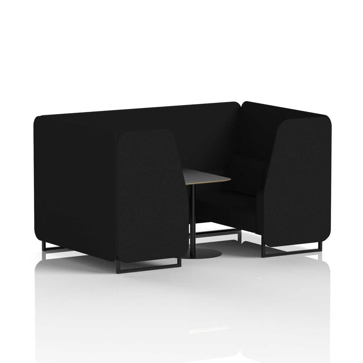 Commercial 4 Seater Privacy Booth with Black Table – Single Tone – Crib 5 X2 - Diameter Panels And Sofa Black - Industrious Decor