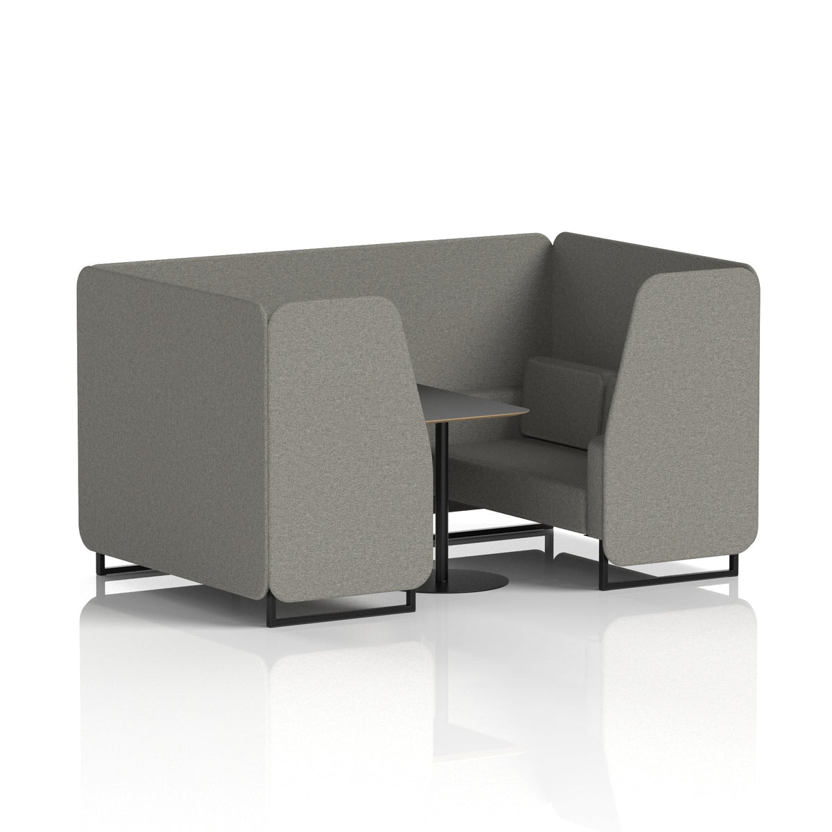 Commercial 4 Seater Privacy Booth with Black Table – Single Tone – Crib 5 X2 - Number Panels And Sofa Black - Industrious Decor