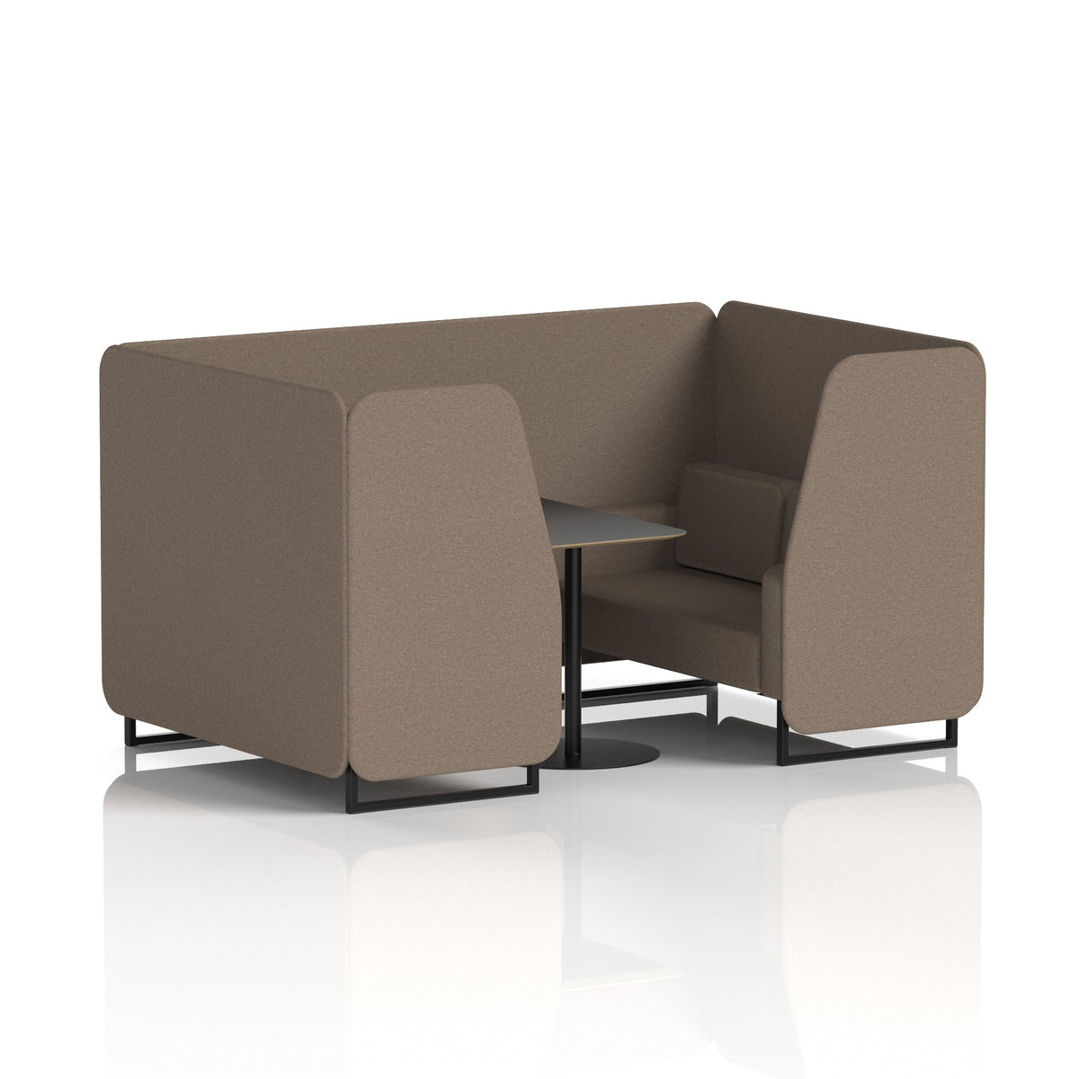 Commercial 4 Seater Privacy Booth with Black Table – Single Tone – Crib 5 X2 - Theory Panels And Sofa Black - Industrious Decor