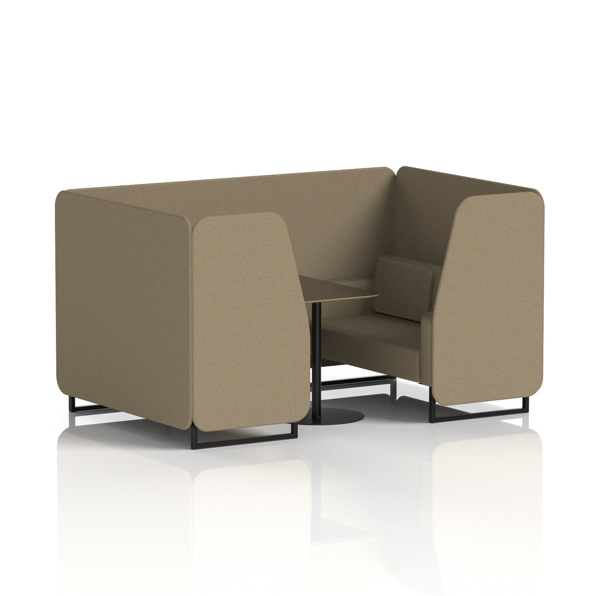 Commercial 4 Seater Privacy Booth with Black Table – Single Tone – Crib 5 Main Line Flax - Bank Panels And Sofa Black - Industrious Decor
