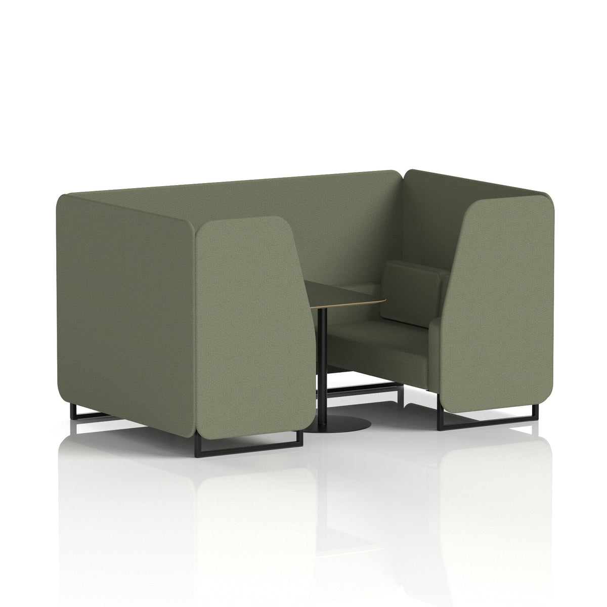 Commercial 4 Seater Privacy Booth with Black Table – Single Tone – Crib 5 Main Line Flax - Monument Panels And Sofa Black - Industrious Decor