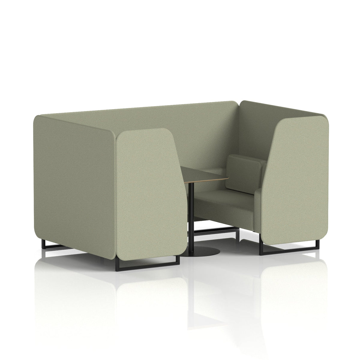 Commercial 4 Seater Privacy Booth with Black Table – Single Tone – Crib 5 Main Line Flax - Newbury Panels And Sofa Black - Industrious Decor
