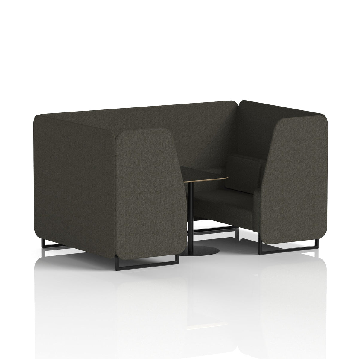 Commercial 4 Seater Privacy Booth with Black Table – Single Tone – Crib 5 Main Line Flax - Temple Panels And Sofa Black - Industrious Decor