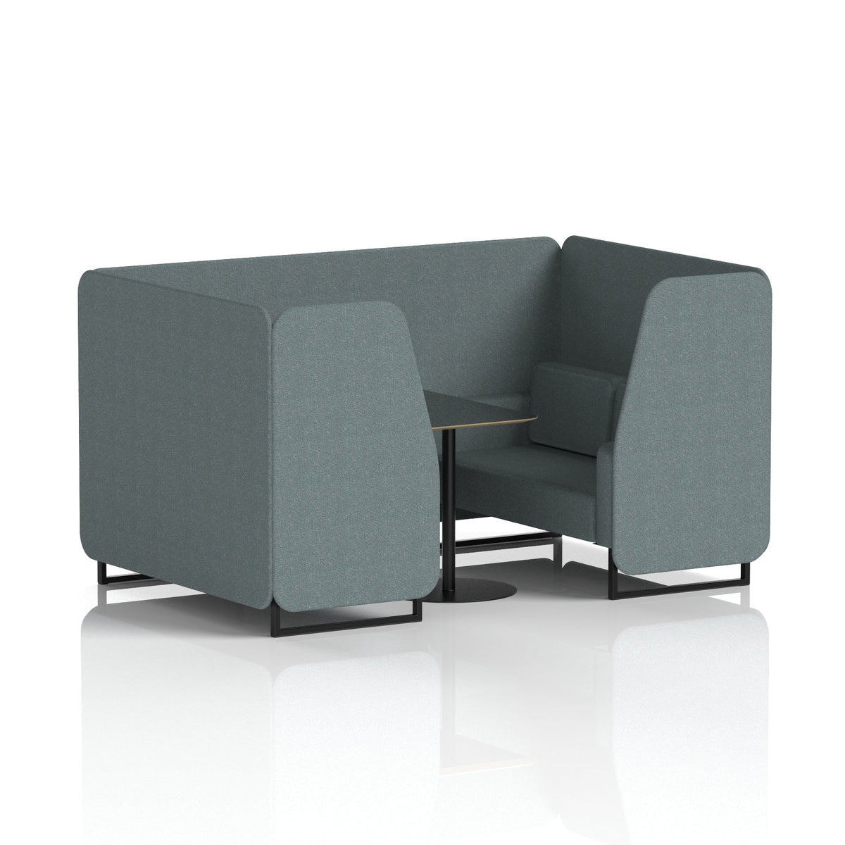Commercial 4 Seater Privacy Booth with Black Table – Single Tone – Crib 5 Main Line Flax - Westminster Panels And Sofa Black - Industrious Decor