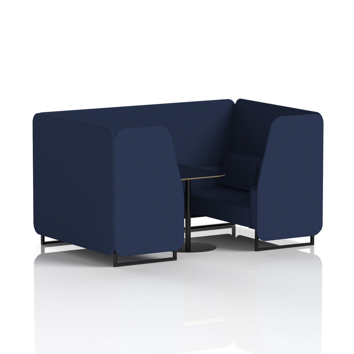 Commercial 4 Seater Privacy Booth with Black Table – Single Tone – Crib 5 Synergy - Alike Panels And Sofa Black - Industrious Decor