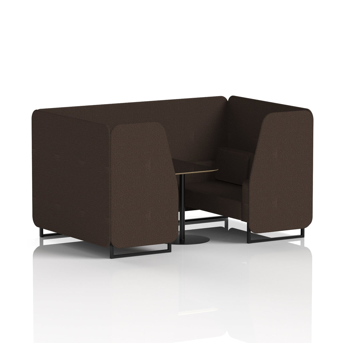 Commercial 4 Seater Privacy Booth with Black Table – Single Tone – Crib 5 Synergy - Wed Panels And Sofa Black - Industrious Decor