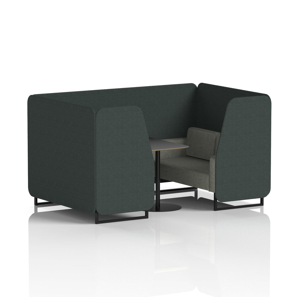 Commercial 4 Seater Privacy Booth with Black Table – Two Tone – Crib 5 Rivet - Charcoal Panels And Vitreous Sofa Black - Industrious Decor