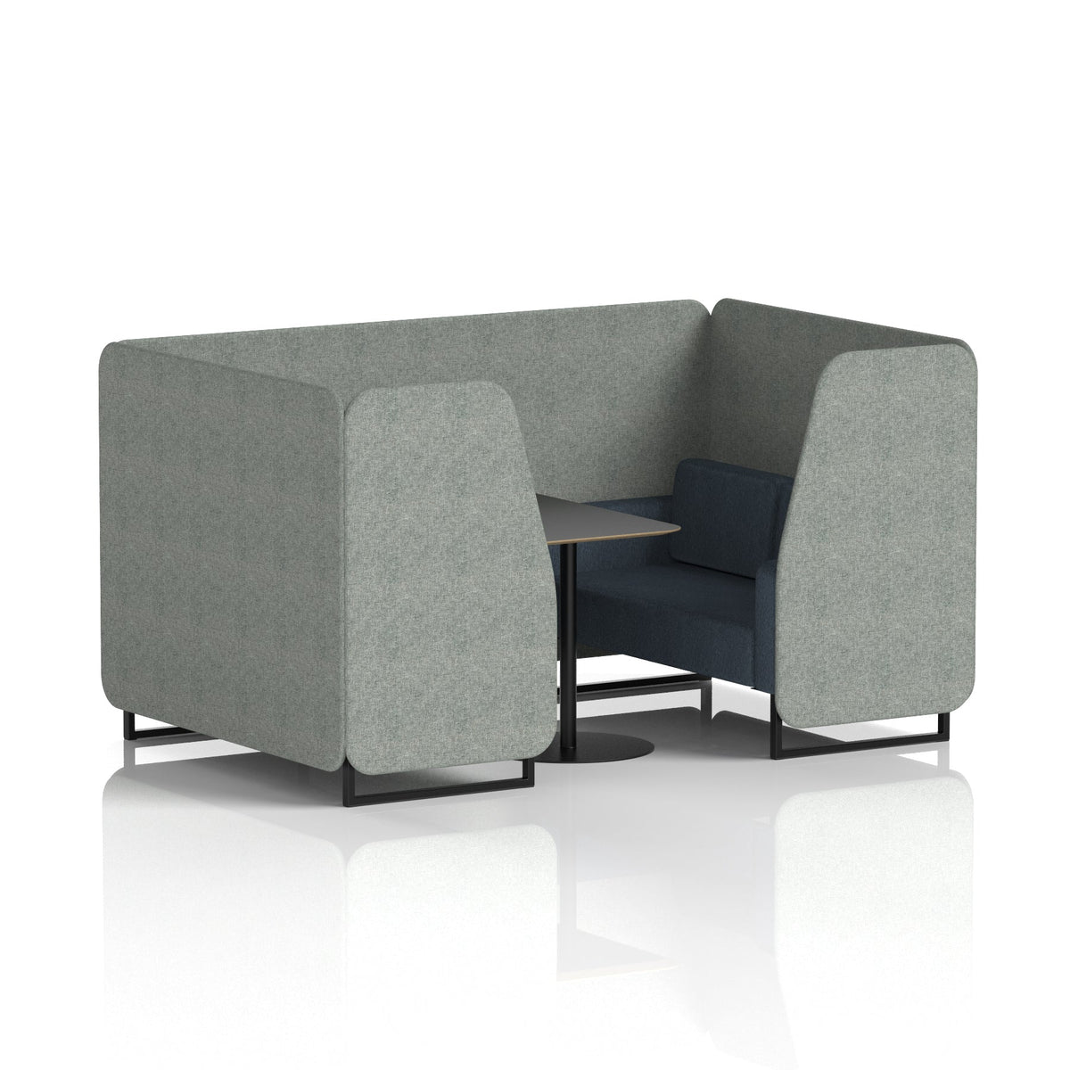 Commercial 4 Seater Privacy Booth with Black Table – Two Tone – Crib 5 Rivet - Prime Panels And Crucible Sofa Black - Industrious Decor